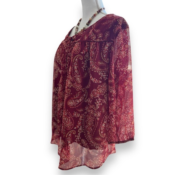 St. John’s Bay Boho Style Tunic Blouse Sheer Sleeves Sz 1X - Picture 2 of 9